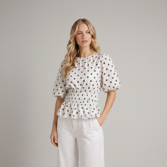 Polka Dot top met pofmouw Tara Wit