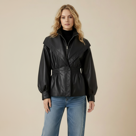 Faux Leather jas met fitted waist Zwart