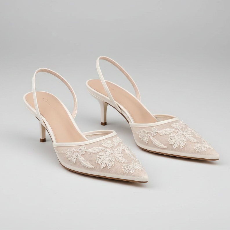Slingbacks kant Crème