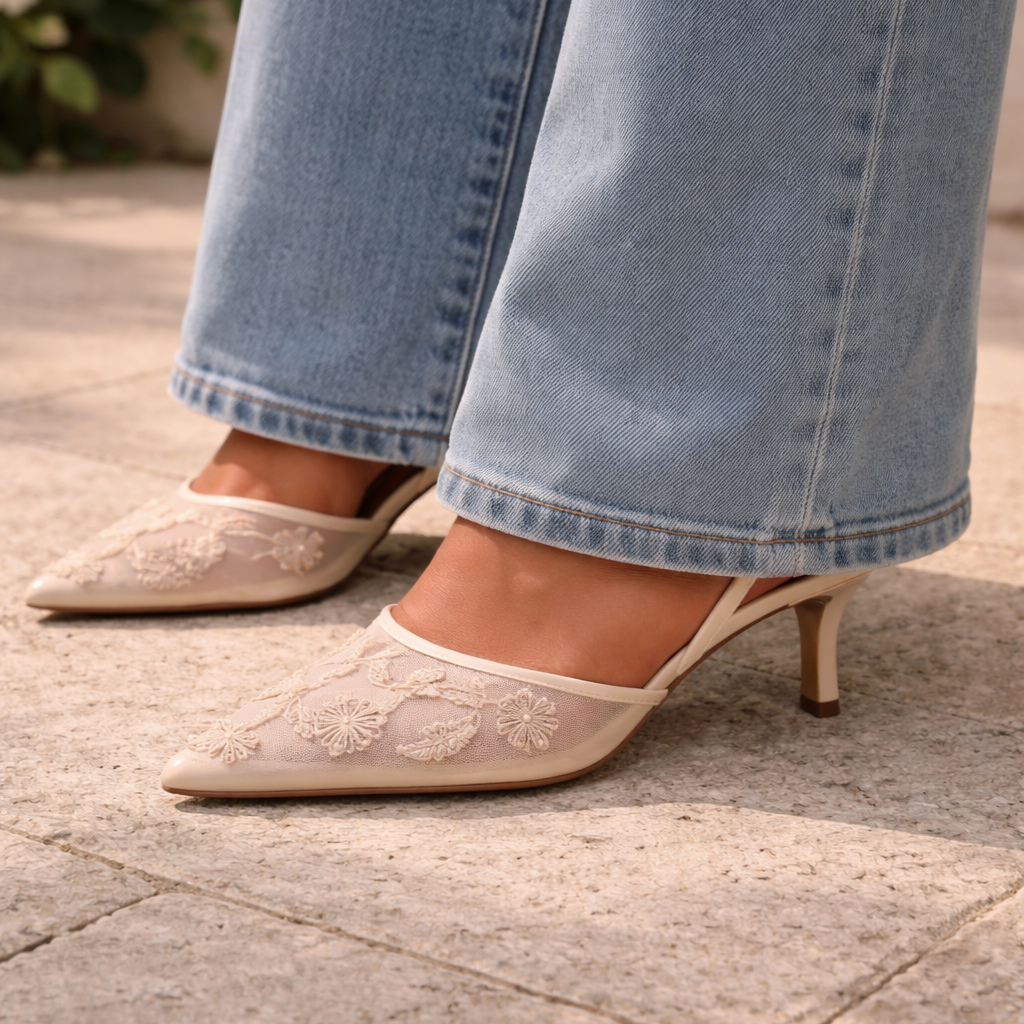 Slingbacks kant Crème