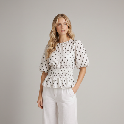 Polka Dot top met pofmouw Tara Wit