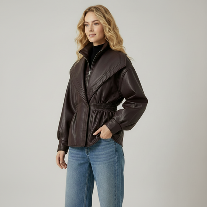 Faux Leather jas met fitted waist Bruin