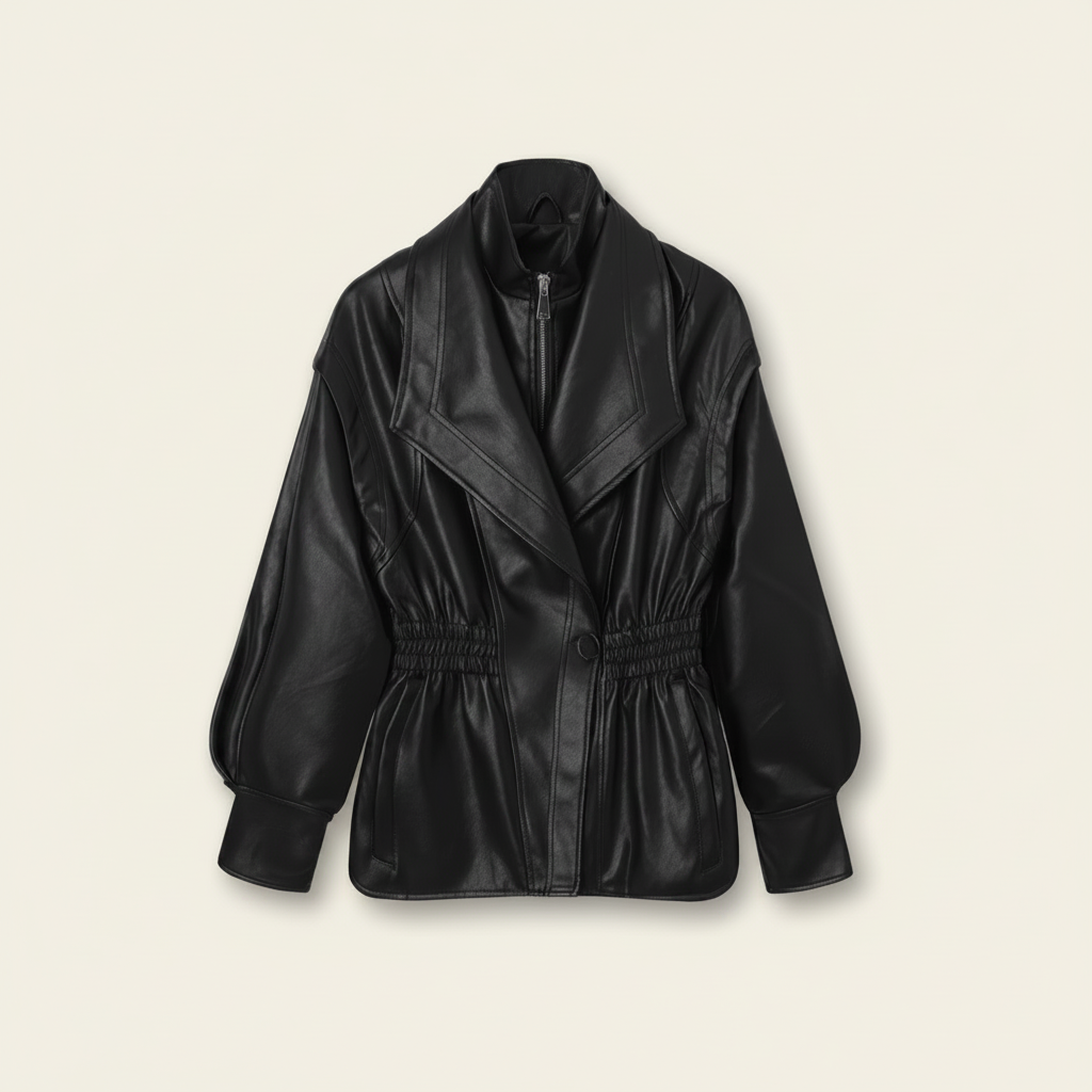 Faux Leather jas met fitted waist Zwart