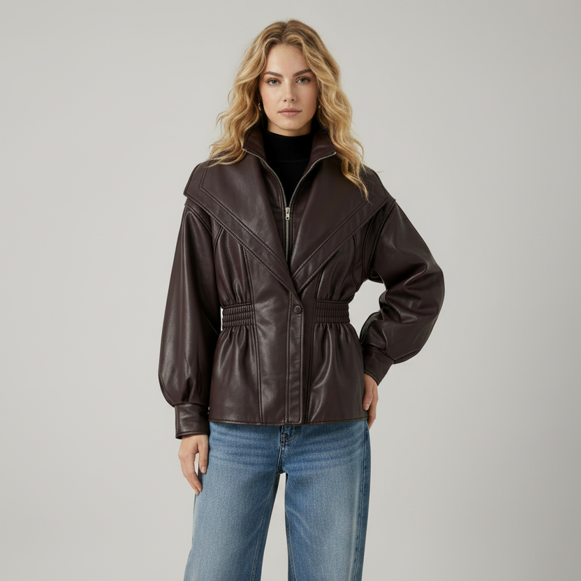 Faux Leather jas met fitted waist Bruin