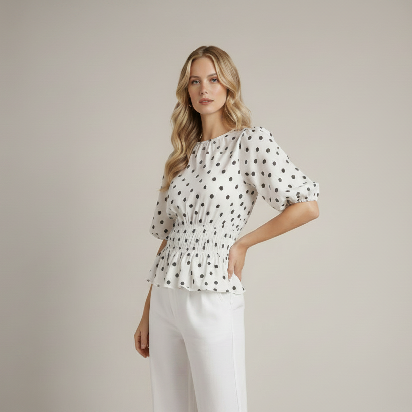 Polka Dot top met pofmouw Tara Wit