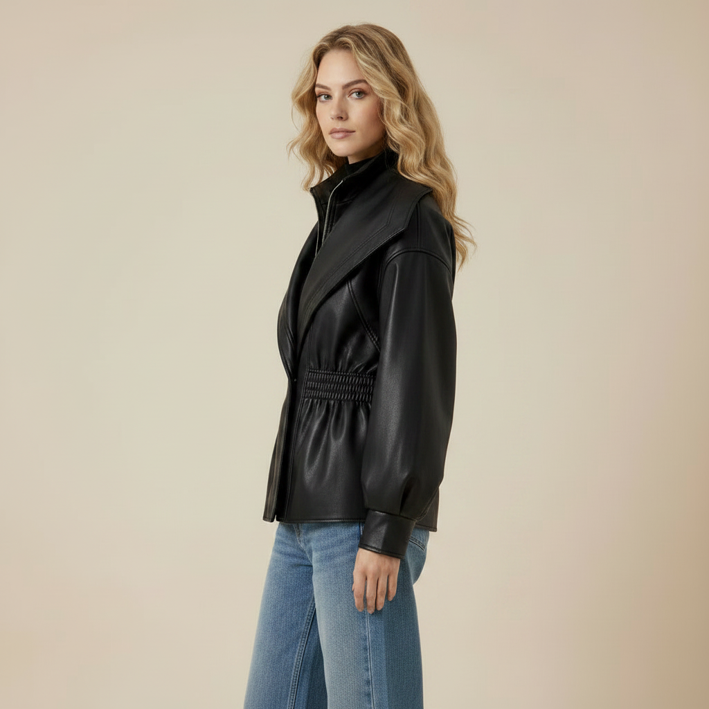 Faux Leather jas met fitted waist Zwart