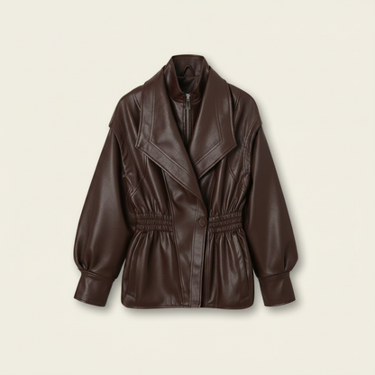 Faux Leather jas met fitted waist Bruin