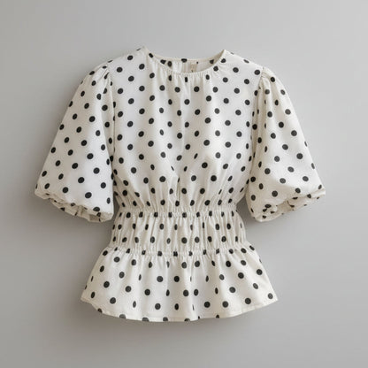 Polka Dot top met pofmouw Tara Wit